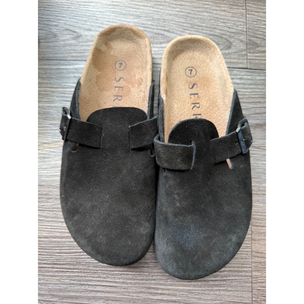 SERRA Black Suede Leather Clogs‎ Mules Slides Comfort Casual Shoes Size 7